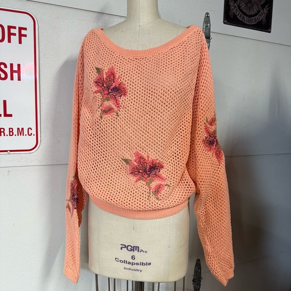 Pilcro x Anthropologie Floral Peach Open-Knit Sweater - Picture 6 of 11
